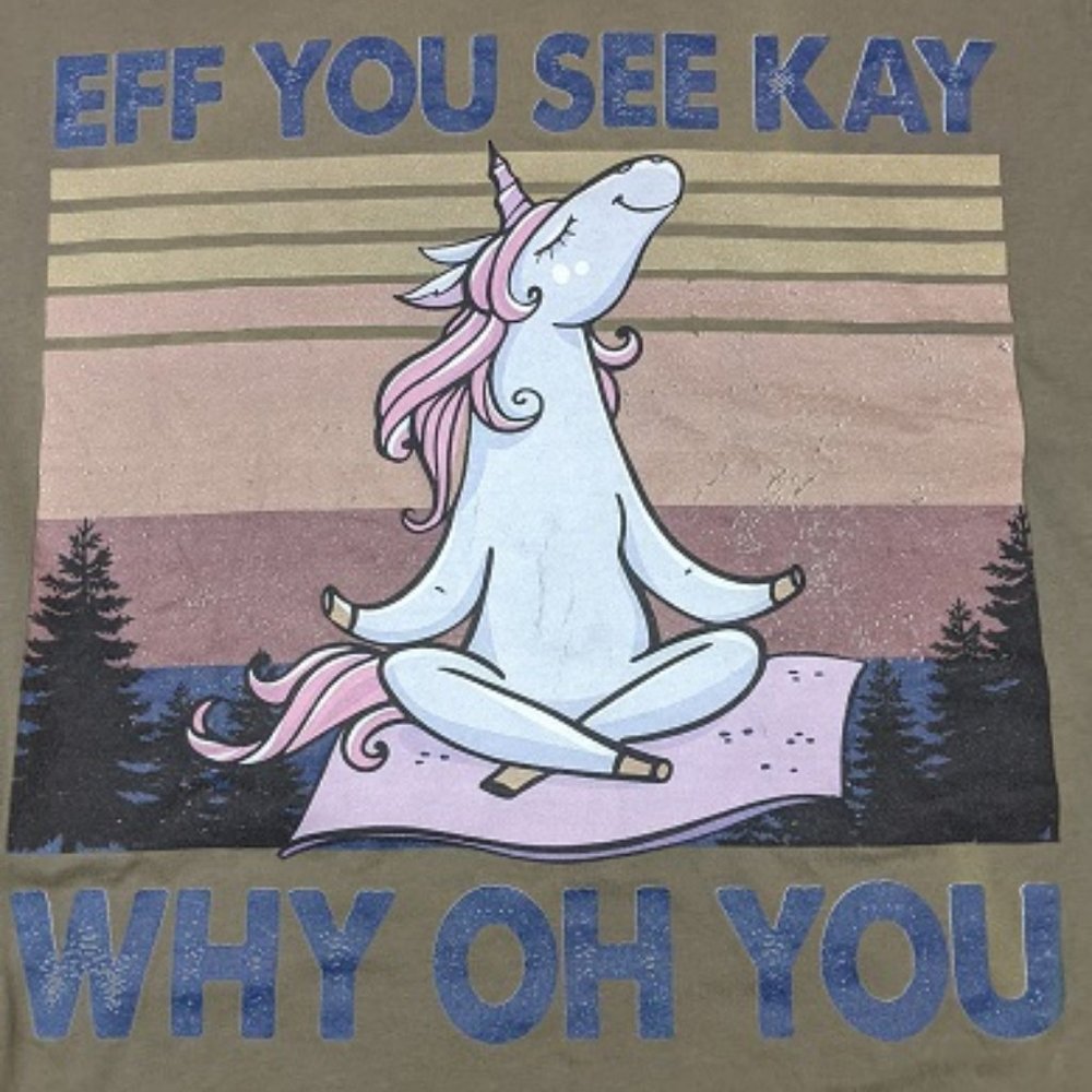 Eff You See Kay, Why Oh You Unicorn Yoga on Khaki Brown Men's Medium T-shirt